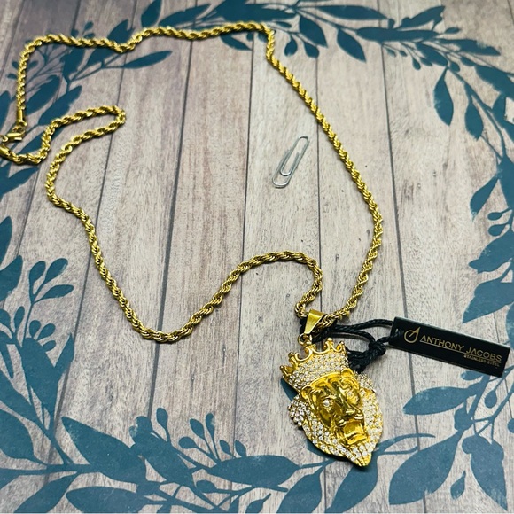 Anthony Jacob’s Gold Stainless Steel Lion Head Necklace NWT B4 - Picture 1 of 3
